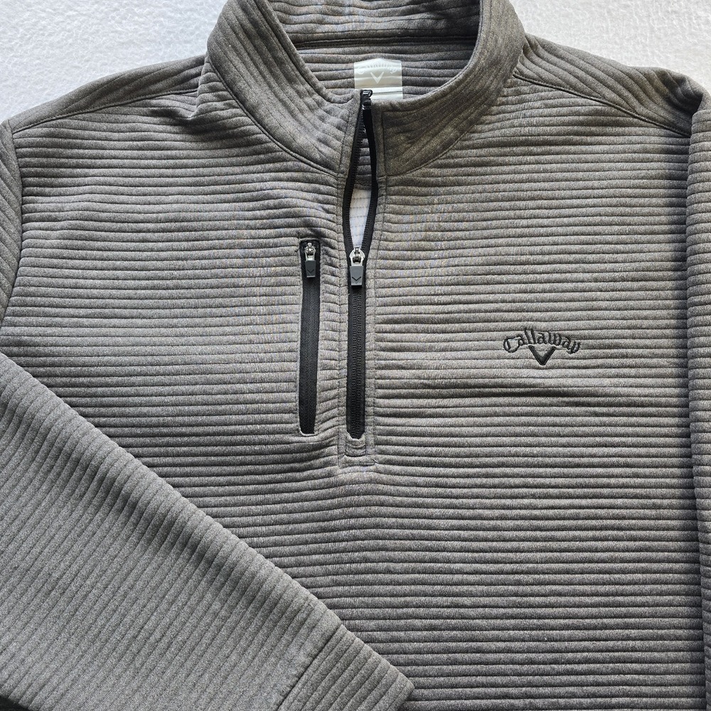 Callaway Golf Pullover Mens XL Gray Ottoman Ribbed Quarter Zip Chest Pocket